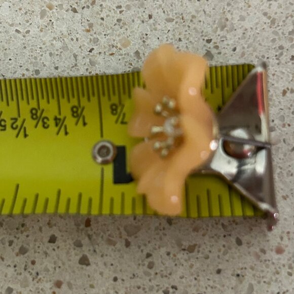 Peach Flower Earrings Acrylic Studs With Pearl Center Plastic Lightweight - Picture 12 of 12